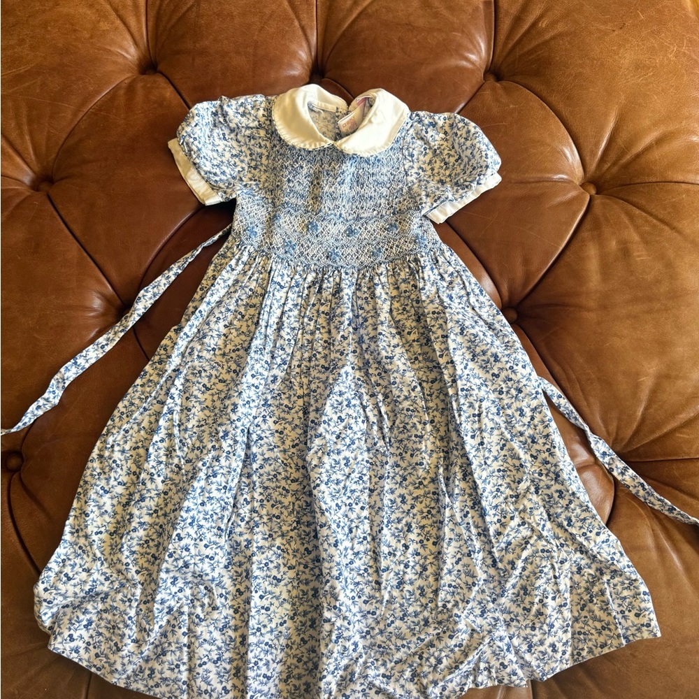 Floral Blue and White Dress with Peter Pan Collar